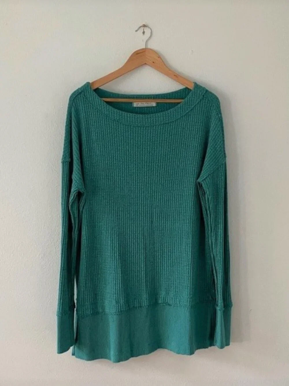 Free People North Shore Waffle Top Oversized Thermal Pullover Tunic Green